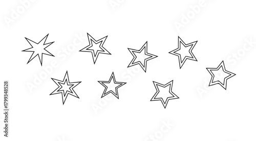 Collection of hand drawn star shapes in a sketchy silhouette style