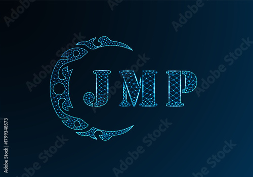 Low poly letter logo JMP design. JMP letter logo low poly vector design on blue color gradient background. JMP logo low poly design