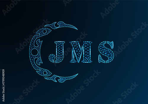 Low poly letter logo JMS design. JMS letter logo low poly vector design on blue color gradient background. JMS logo low poly design
