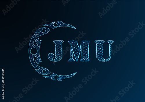 Low poly letter logo JMU design. JMU letter logo low poly vector design on blue color gradient background. JMU logo low poly design