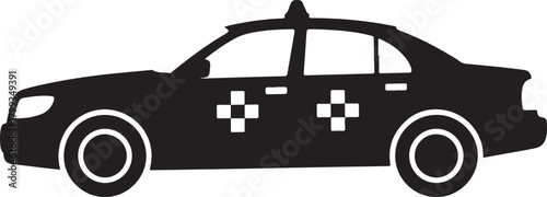 black silhouette of taxi cab on white background, vector