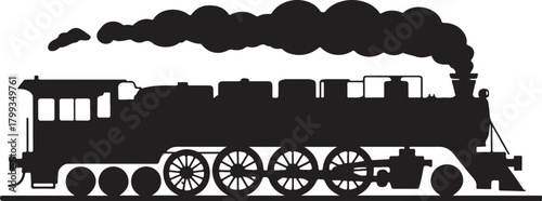 black silhouette of train engine on white background, vector.