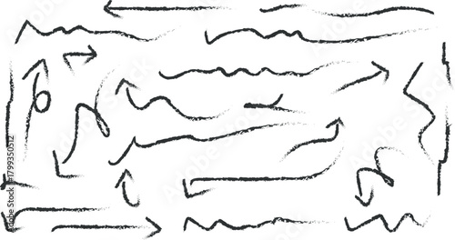 Scribble design elements and a set of hand-drawn, wavy marker lines.  lines created by hand with a paintbrush.  Isolated vector set on white.  scribble by hand.