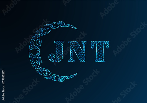 Low poly letter logo JNT design. JNT letter logo low poly vector design on blue color gradient background. JNT logo low poly design