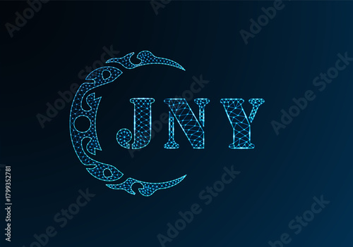 Low poly letter logo JNY design. JNY letter logo low poly vector design on blue color gradient background. JNY logo low poly design