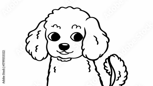 A charming line art illustration of a fluffy white poodle, showcasing its curly fur and endearing expression isolated on perfect for petthemed designs