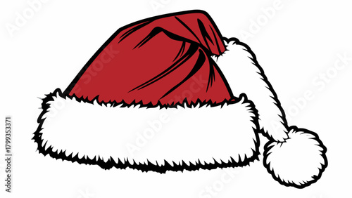 Santa claus hat isolated on red and white christmas hat with fur trim vector illustration for holiday design and decoration festive element