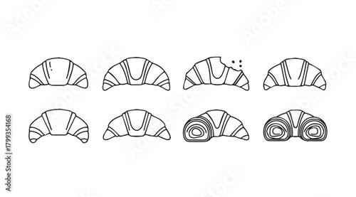 Collection of eight crescent shaped croissant pastry silhouettes