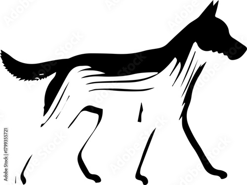 Striking dog outline with human hand detail, symbolic of animal care and connection. A unique graphic for pet services and animal welfare campaigns