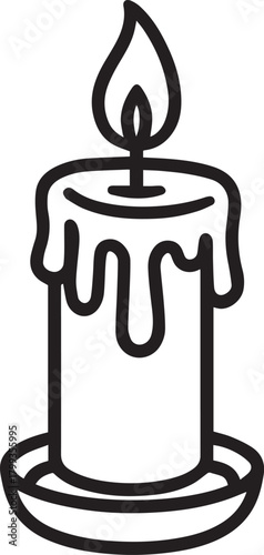 An illuminated candle burns brightly in a captivating, simplistic line drawing, perfect for conveying moments of tranquility and introspection.