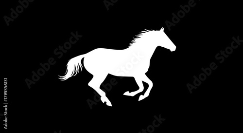 Dynamic white silhouette of a galloping horse in full stride, conveying power, freedom, and natural elegance for modern design projects