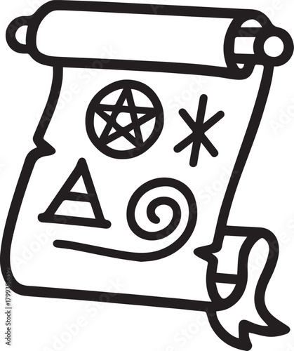 A detailed illustration of an ancient scroll, featuring occult symbols that evoke the mystique of esoteric knowledge.