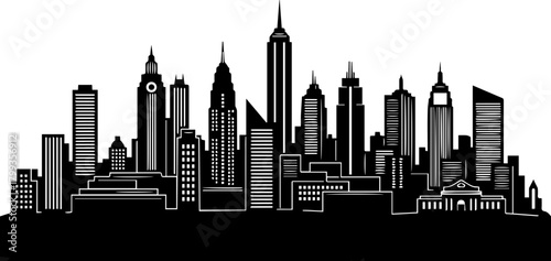 Dynamic cityscape silhouette capturing the urban energy and architectural marvels of a bustling metropolis at its peak.