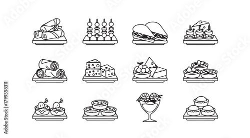 Collection of various dessert and pastry silhouettes arranged in a grid silhouette