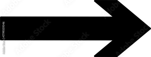Bold black right-pointing arrow symbol on a clean white background, ideal for direction signs, navigation icons, web design elements, and graphic indicators.
