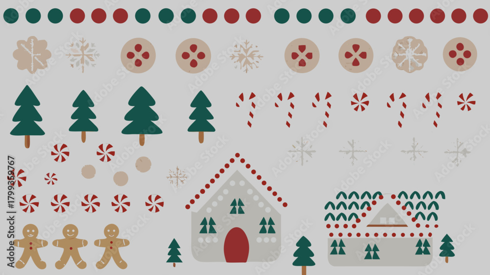 Fototapeta premium Festive christmas icons and decorations in a simple pattern