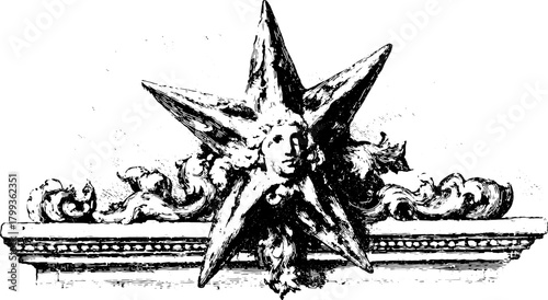 Vintage star engraving with intricate line drawing details. This elegant vector illustration showcases a classic decorative set.