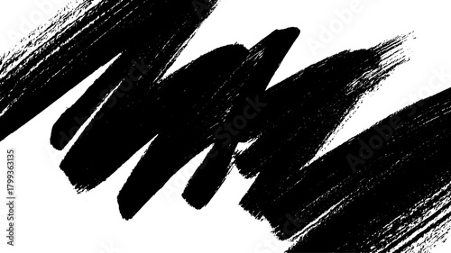 Black paint strokes create an abstract design. This artistic vector illustration highlights dynamic texture and modern aesthetics.