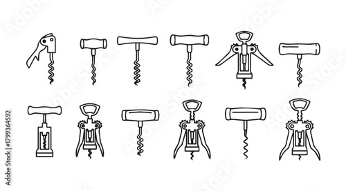 Collection of various corkscrew designs in a stylized silhouette