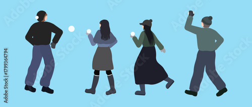 겨울 눈싸움하는 캐릭터