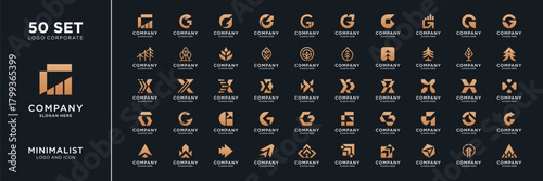 Mega logo collection. Abstract financial logo design inspiration. Geometric logo icon vector isolated on black background.