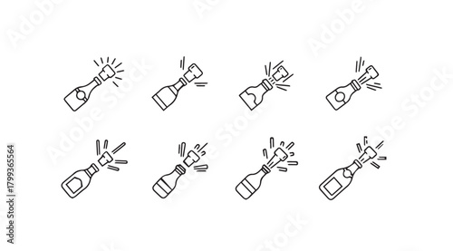 Eight different stages of a bottle being opened with a corkscrew silhouette