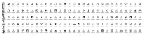 Mega logo collection. Abstract building real estate apartment logo design inspiration. Geometric shape logo icon vector isolated on black background.