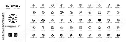 Mega logo collection with flower floral ornament. Minimalist logo icon vector isolated on white background.