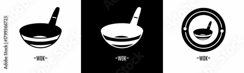 Wok logo set. Collection of black and white logos. Stock vector.