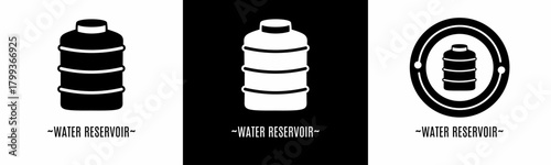 Water reservoir logo set. Collection of black and white logos. Stock vector.