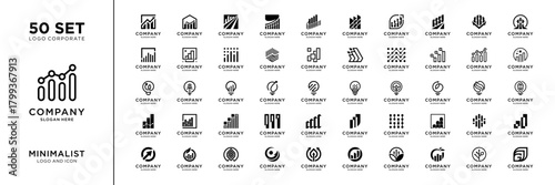 Mega logo collection. Financial growth with diagram chart bar logo design inspiration. Geometric abstract logo icon vector isolated on white background.