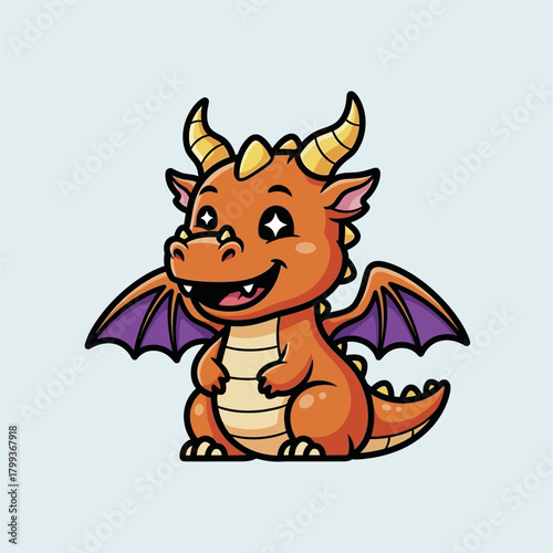 Cute Orange Baby Dragon with Big Eyes and Wings.