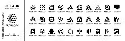 Set of initial letter A logo design inspiration. Geometric abstract logo icon vector isolated on white background.