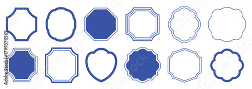 Collection of Decorative Blue and White Geometric and Organic Shaped Frames