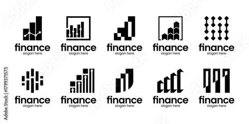 Set of financial statistics business chart bar diagram logo design inspiration. Geometric abstract logo icon vector isolated on white background.
