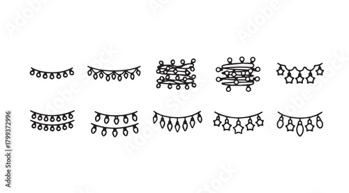 Collection of hand drawn decorative string lights silhouette