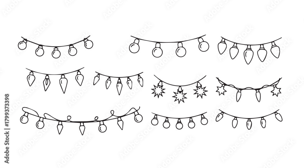 Obraz premium Collection of hand drawn christmas light string silhouettes for festive decoration