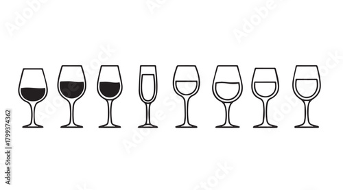Collection of elegant wine and champagne glasses silhouette