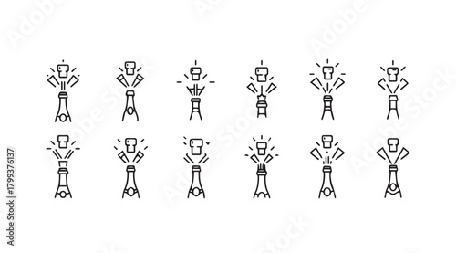 Collection of stylized robot figures in a geometric silhouette