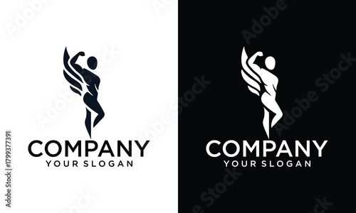 Creative silhouette body fitness sport gym logo elegant design vector icons illustration