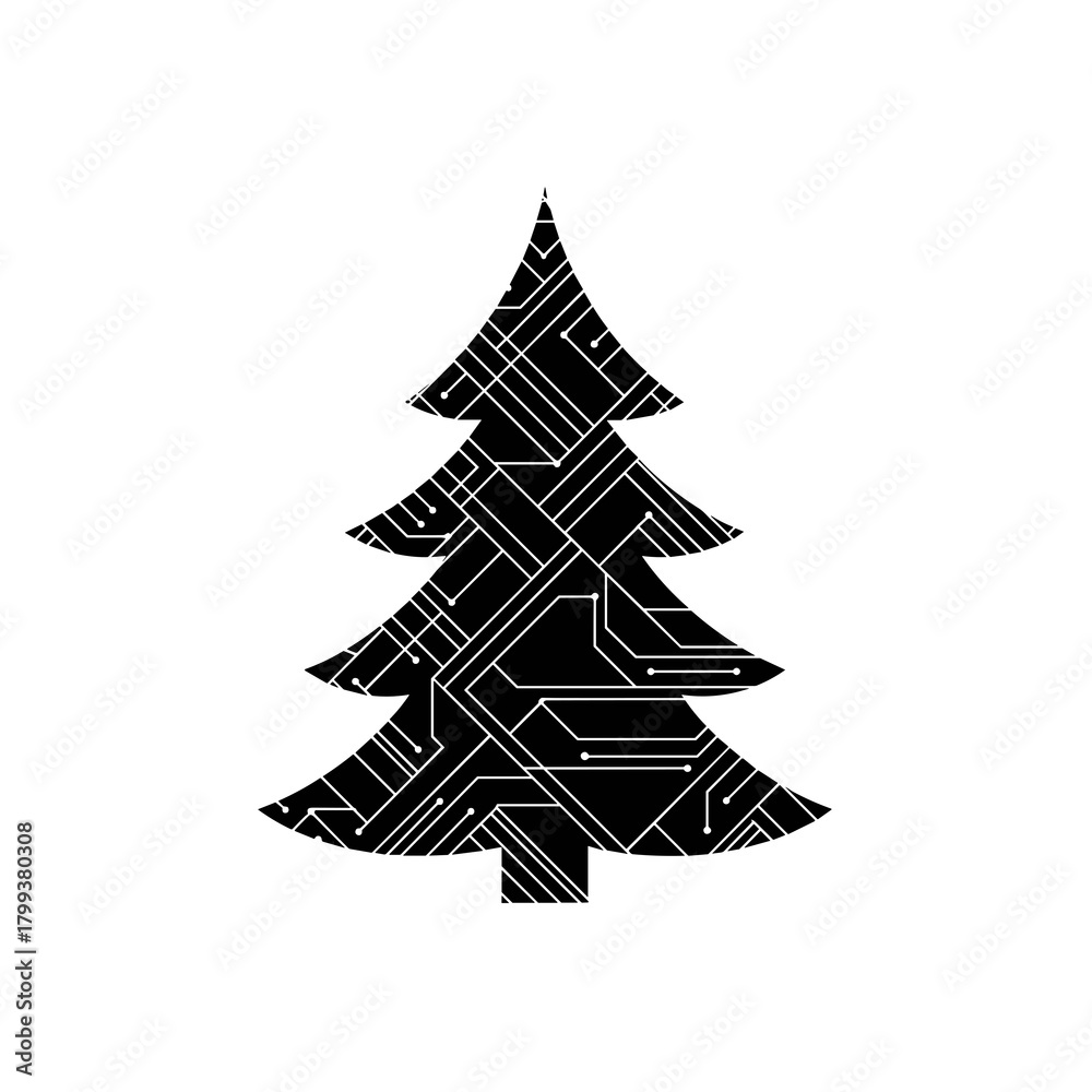 Obraz premium Christmas tree silhouette with circuit pattern design 