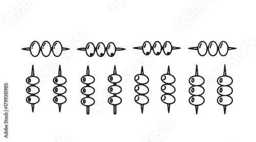 Hand drawn abacus beads and rods in a simple black and white silhouette