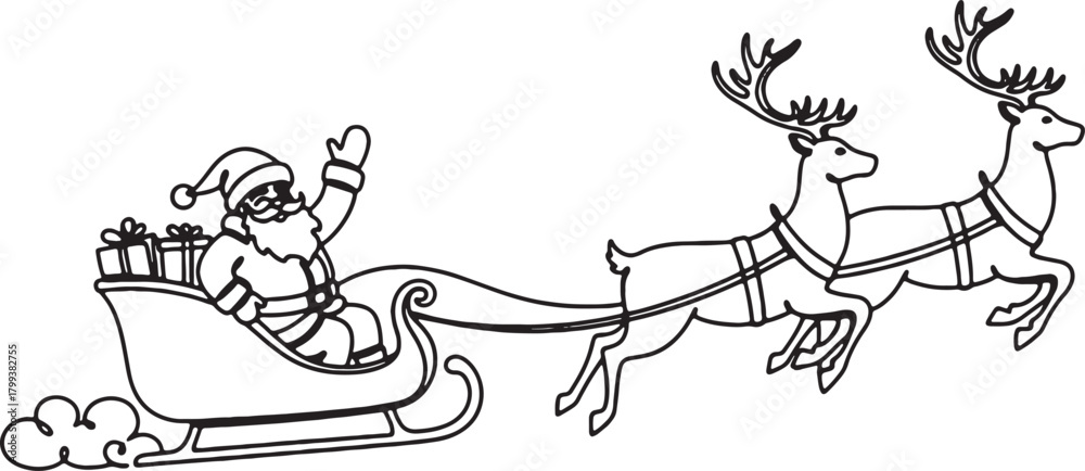 Fototapeta premium Santa with sleigh and reindeer