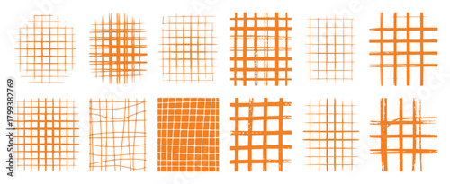 Collection of Hand-Drawn Orange Grid Patterns and Textures