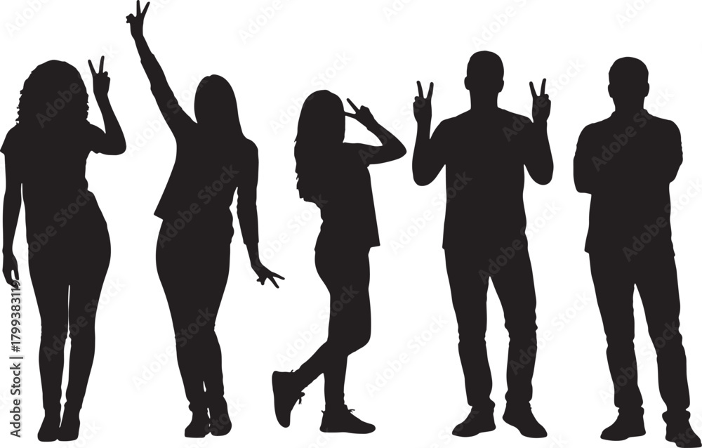 Fototapeta premium Silhouette of young people group