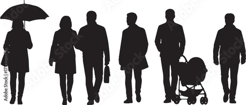 Silhouette people walking set