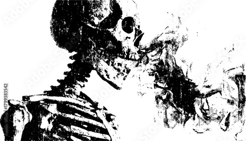 Monochrome skeleton illustration showcasing detailed anatomy. Graphic vector set illustrating human bones and skull for educational purposes.