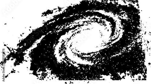 Vintage galaxy illustration in black outline style. Abstract vector design featuring cosmic elements on a white background.