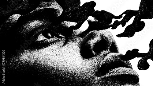 Engraving style portrait vector illustration with detailed black-and-white line work and unique texture. A striking visual expression of fine art.