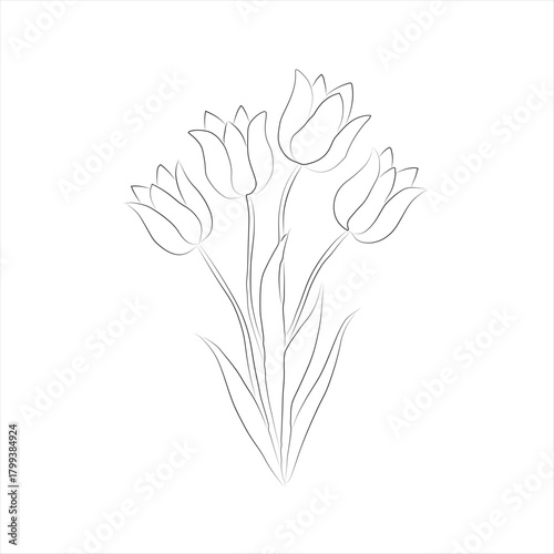Elegant Hand-Drawn Tulip Flower Outline Design